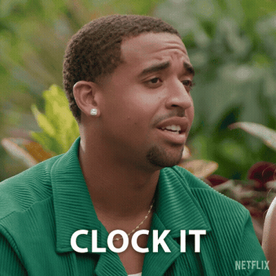 A Man In A Green Shirt Says " Clock It " In A Netflix Ad GIF