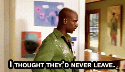 A Man In A Green Shirt Says I Thought They 'D Never Leave .. GIF