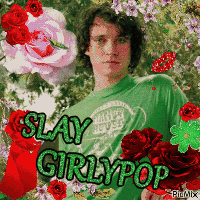 A Man In A Green Shirt With The Words Slay Girlypop GIF
