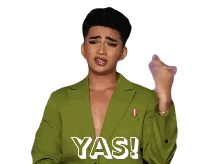 A Man In A Green Suit Says Yas In White Letters Sticker