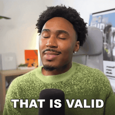 A Man In A Green Sweater Says " That Is Valid " GIF