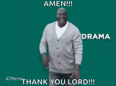 A Man In A Grey Cardigan Is Dancing With The Words Amen Anxiety Thank You Lord GIF