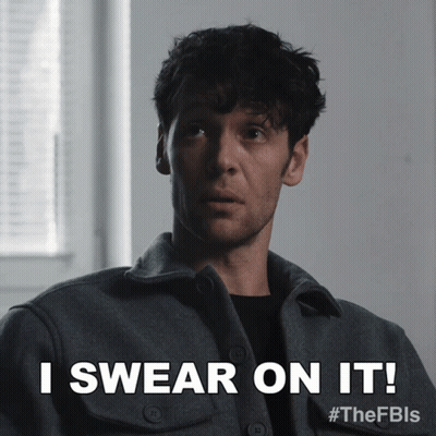 A Man In A Grey Jacket Says " I Swear On It ! " GIF