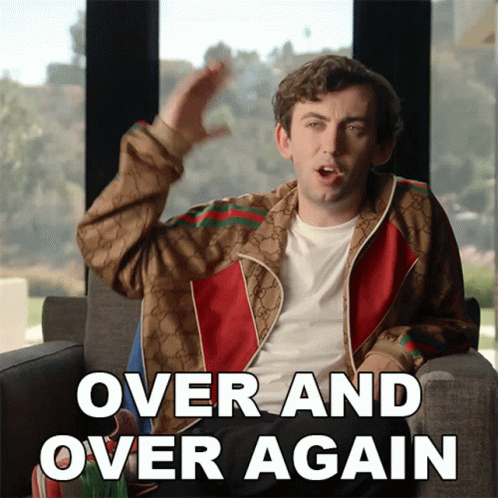 A Man In A Gucci Jacket Is Sitting On A Couch And Saying Over And Over Again GIF