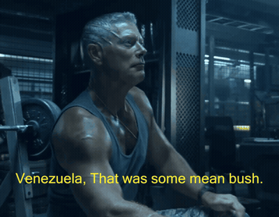 A Man In A Gym With The Words Venezuela That Was Some Mean Bush Below Him GIF
