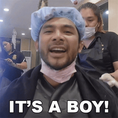 A Man In A Hair Salon With The Words It 'S A Boy GIF