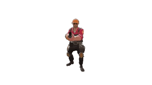 A Man In A Hard Hat And Overalls Is Dancing With His Arms Outstretched Sticker