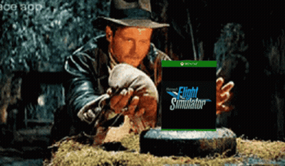 A Man In A Hat Is Looking At A Xbox Flight Simulator Game GIF