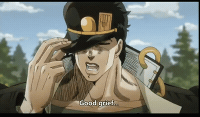 A Man In A Hat Says " Good Grief " In Front Of Trees GIF