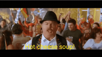 A Man In A Hat Says Hot Cheese Soup GIF