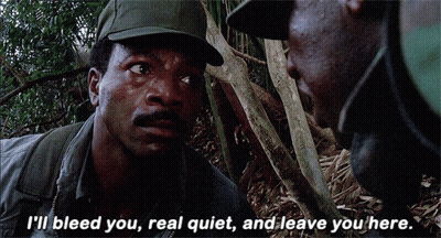 A Man In A Hat Says " I 'Ll Bleed You Real Quiet And Leave You Here " To Another Man GIF