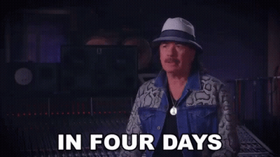 A Man In A Hat Says " In Four Days " In Front Of A Mixer GIF