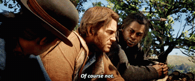A Man In A Hat Says " Of Course Not " To Two Other Men GIF