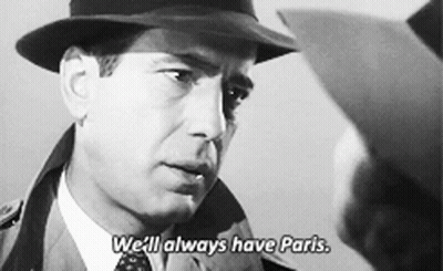 A Man In A Hat Says " We 'Ll Always Have Paris " To Another Man GIF