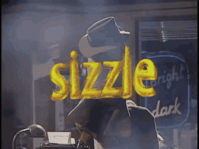 A Man In A Hat Stands In Front Of A Neon Sign That Says Sizzle GIF