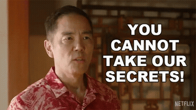 A Man In A Hawaiian Shirt Is Saying `` You Cannot Take Our Secrets ! '' GIF