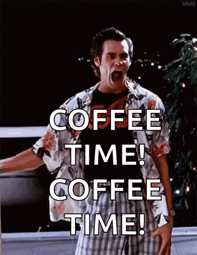 A Man In A Hawaiian Shirt Is Screaming And Saying Coffee Time ! GIF