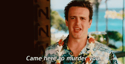 A Man In A Hawaiian Shirt Is Standing In Front Of The Ocean And Saying `` Came Here To Murder You . '' GIF