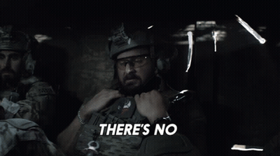 A Man In A Helmet And Goggles Says " There 'S No Chance In Hell " GIF