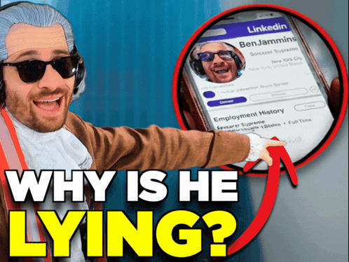 A Man In A Historical Costume Is Holding A Phone With A Linkedin Profile On It GIF