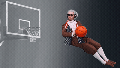 A Man In A Historical Costume Is Playing Basketball GIF