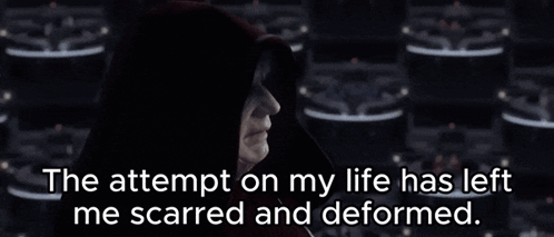 A Man In A Hood With The Words " The Attempt On My Life Has Left Me Scarred And Deformed " GIF