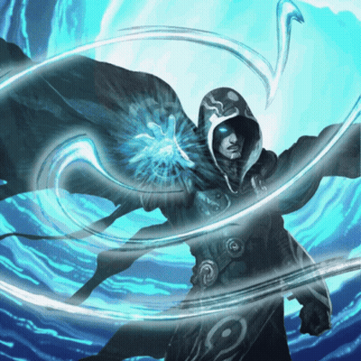 A Man In A Hooded Cloak Is Surrounded By A Blue Circle GIF