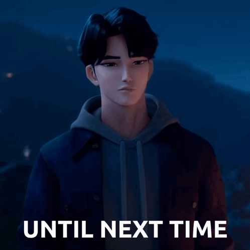 A Man In A Hoodie Stands In Front Of A Sign That Says " Until Next Time " GIF