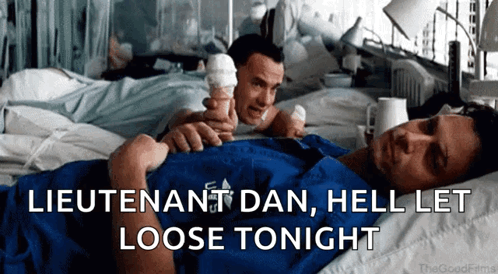 A Man In A Hospital Bed Is Holding An Ice Cream Cone Next To Another Man GIF