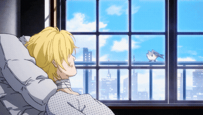 A Man In A Hospital Bed Looking Out A Window At A Bird GIF