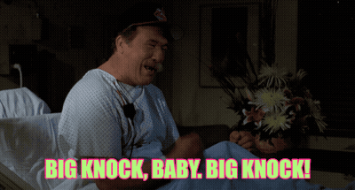 A Man In A Hospital Bed With The Words Big Knock Baby Big Knock Behind Him GIF