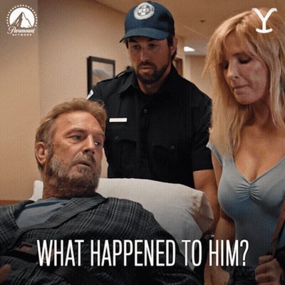 A Man In A Hospital Bed With The Words What Happened To Him Written On The Bottom GIF