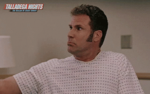 A Man In A Hospital Gown With The Title Talladega Nights On The Bottom GIF