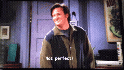A Man In A Jacket Says " Not Perfect " On A Television Screen GIF