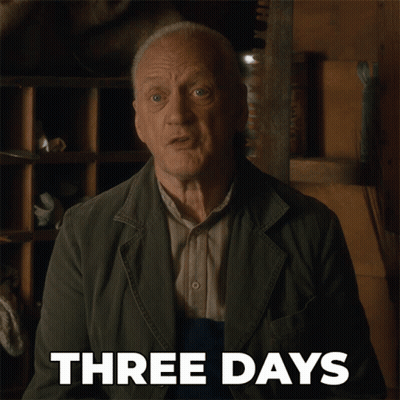 A Man In A Jacket Says Three Days GIF