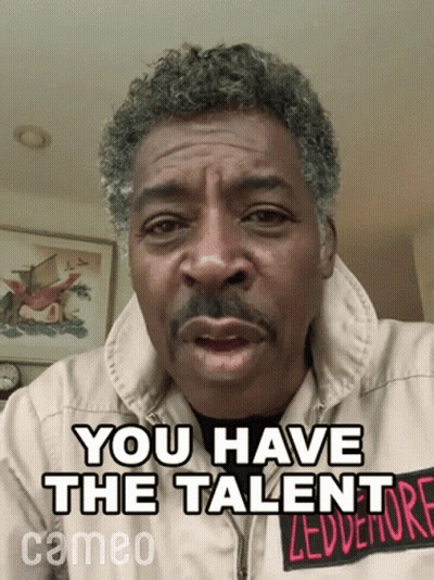 A Man In A Jacket That Says " You Have The Talent " On It GIF