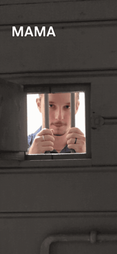 A Man In A Jail Cell With The Words Mama Im A Criminal Below Him GIF