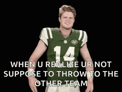 A Man In A Jets Jersey With The Number 14 GIF
