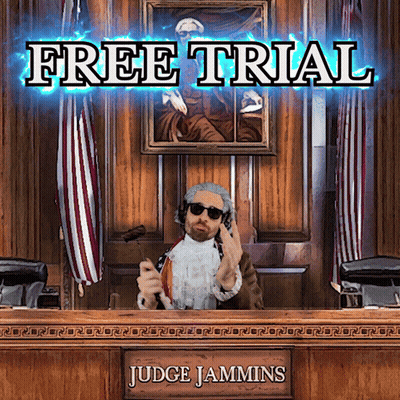 A Man In A Judge 'S Wig Sits In Front Of A Sign That Says Judge Jamming GIF