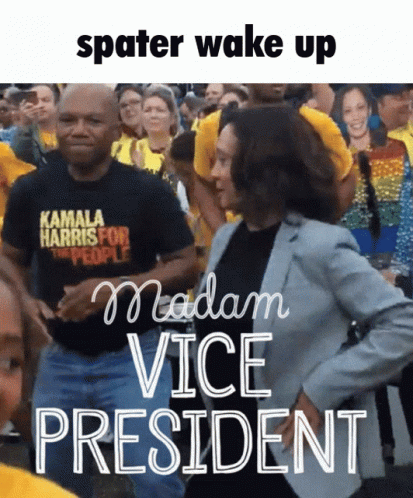 A Man In A Kamala Harris Shirt Is Dancing With A Woman In A Madam Vice President T-Shirt GIF