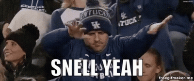 A Man In A Kentucky Hat Says Snell Yeah In A Crowd Of People GIF