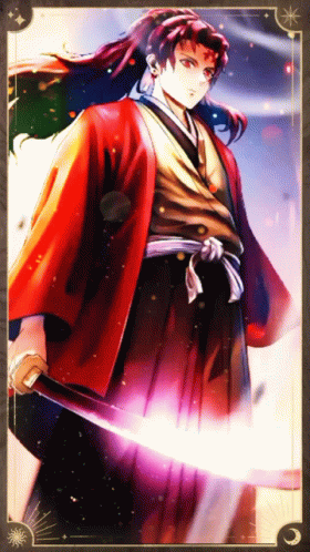 A Man In A Kimono Is Holding A Sword GIF
