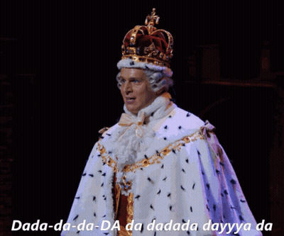 A Man In A King 'S Costume With A Crown And A Caption That Says Dada GIF