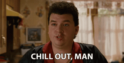 A Man In A Kitchen With The Words Chill Out Man Behind Him GIF