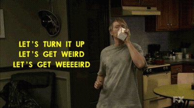 A Man In A Kitchen With The Words Let 'S Turn It Up Let 'S Get Weird GIF