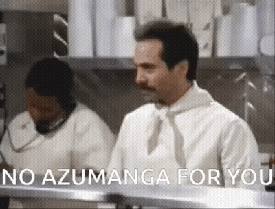 A Man In A Kitchen With The Words No Azumanga For You On The Bottom GIF