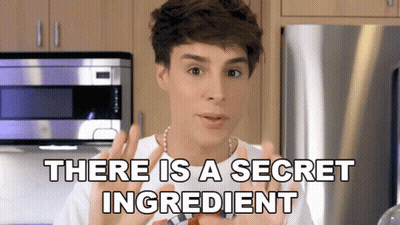 A Man In A Kitchen With The Words " There Is A Secret Ingredient " Above Him GIF