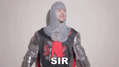 A Man In A Knight 'S Armor Says Sir In White Letters GIF