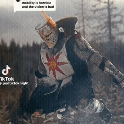 A Man In A Knight 'S Armor With A Sun On His Chest And A Speech Bubble Saying Mobility Is Horrible GIF