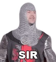 A Man In A Knight 'S Armor With The Word Sir On His Chest Sticker